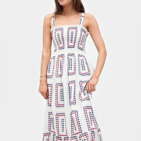 Hill House Anjuli Red, White and Blue Eyelet Maxi Dress - Picture 4 of 12